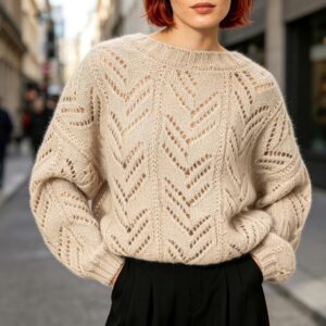 Zig Zag Lace Knitting Patterns – chevron lace sweater with dropped shoulder and round neckline