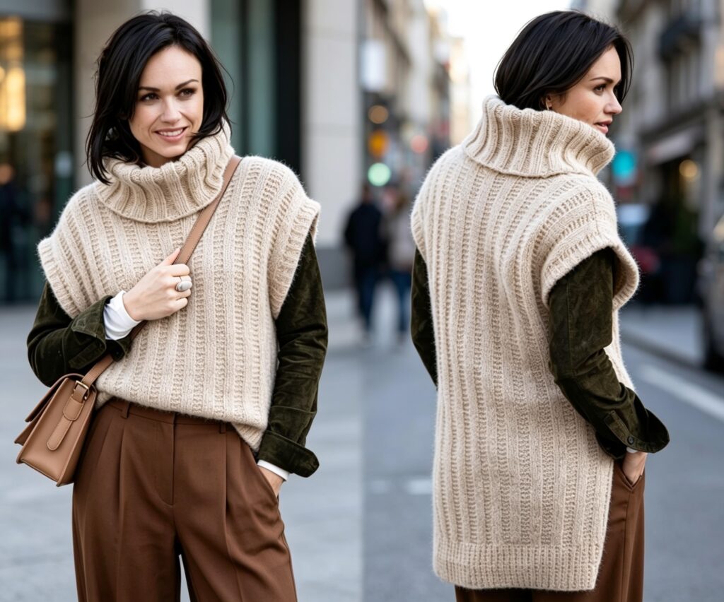 easy chunky knit turtleneck vest pattern front