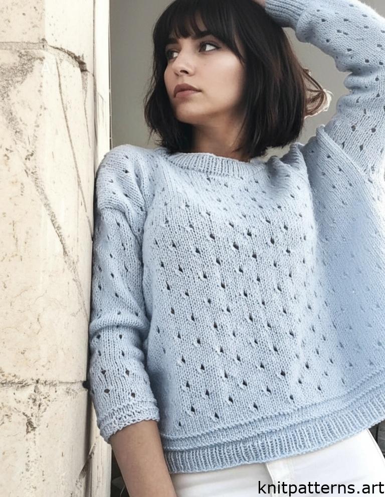 easy eyelet sweater pattern beginner close up eyelet stitch texture white knit fabric