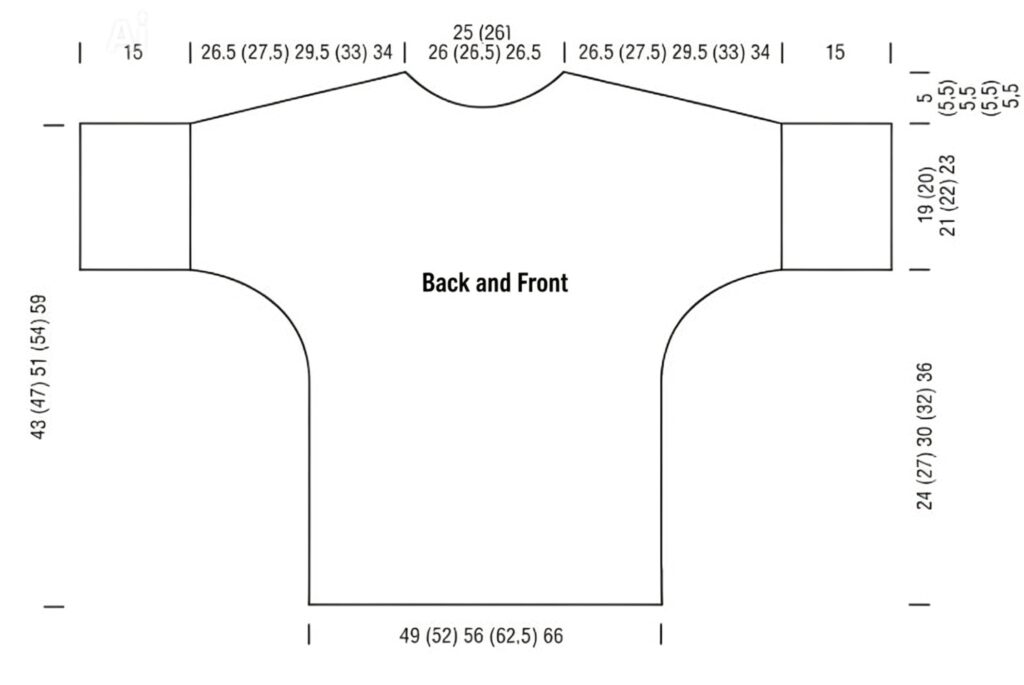 easy herringbone knit sweater pattern measurement schematic with sizes xs s m l xl in inches