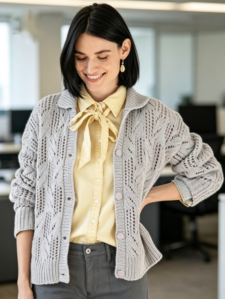 Free lace knit cardigan pattern for women