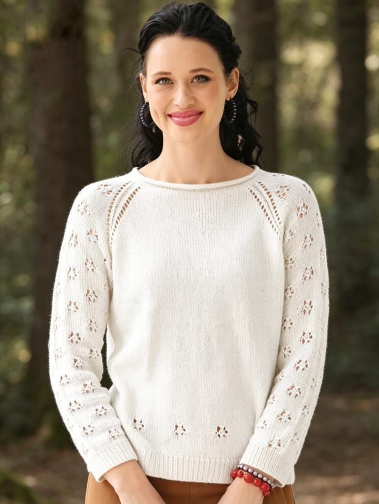 Free raglan pullover knitting pattern top down seamless sweater blue