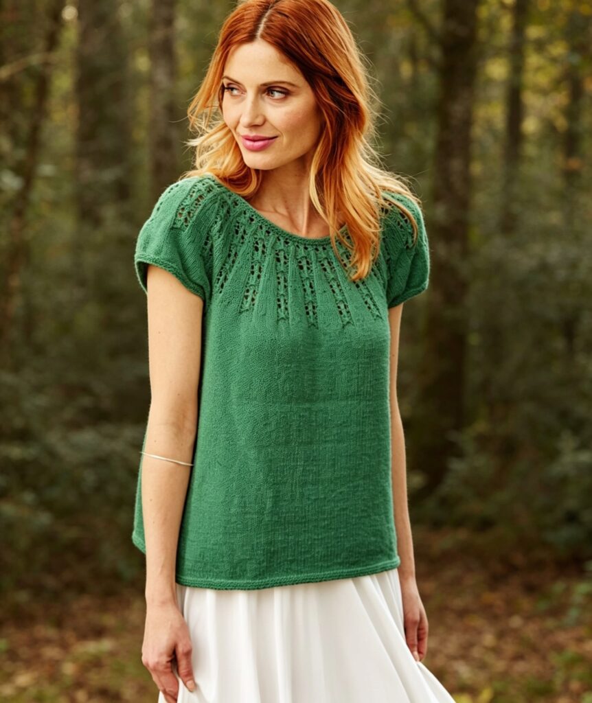 Free summer tank top knitting pattern close up lace yoke detail
