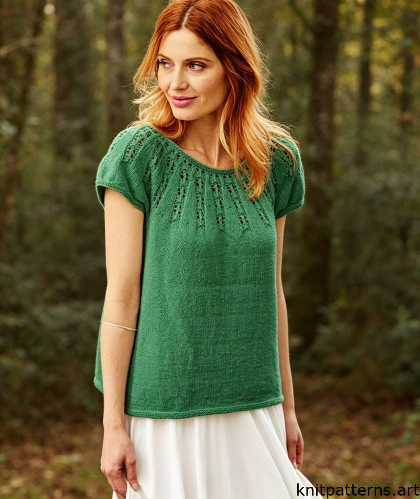 Free summer tank top knitting pattern close up lace yoke detail