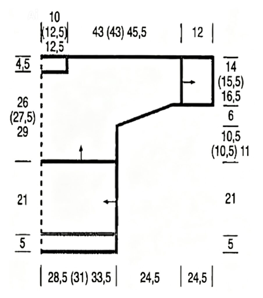 Mesh pullover knitting pattern schematic with sizes