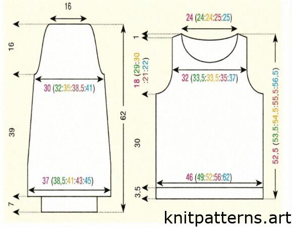 Schematic for seed stitch sweater with half front, half back, and half sleeve measurements