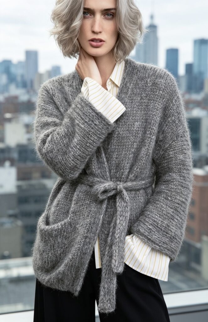 Simple Mohair Cardigan Knitting Pattern front view