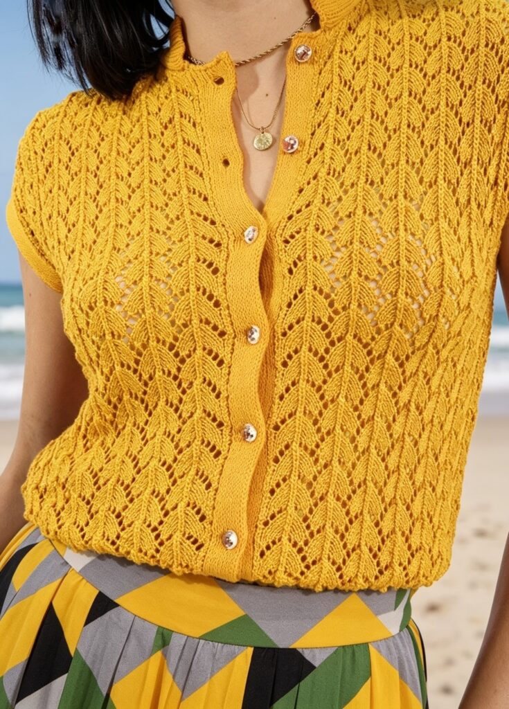 Summer top with a simple lace pattern free front view