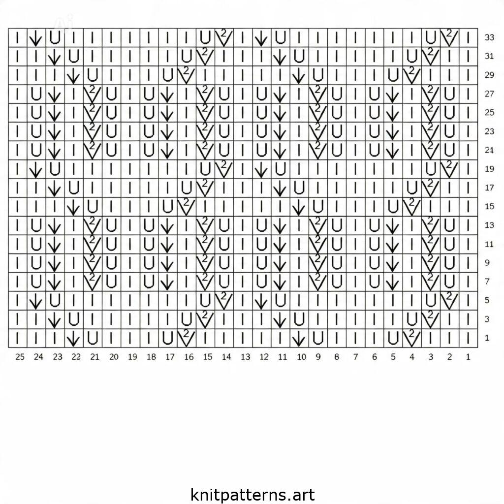 Horizontal zigzag lace knitting pattern chart