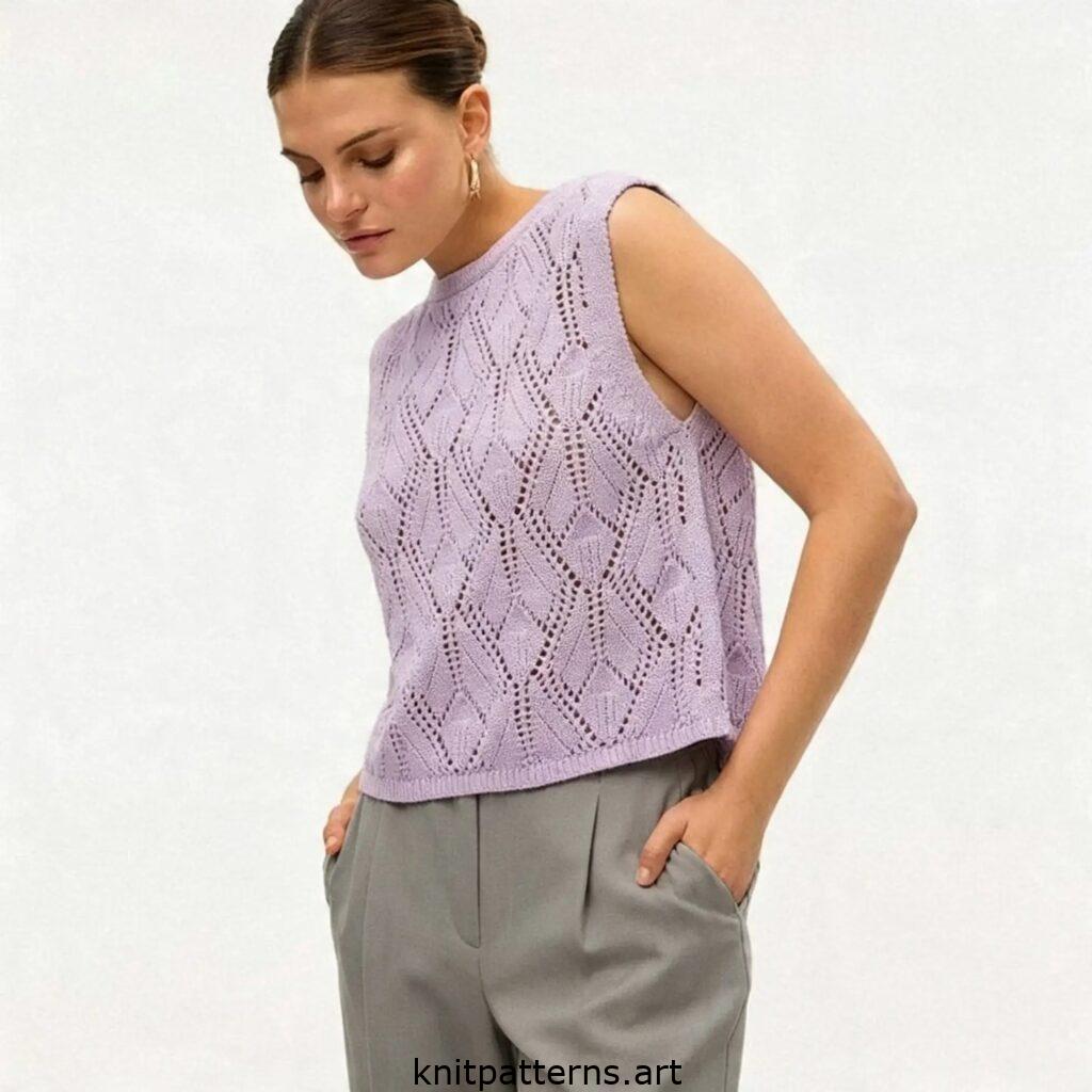 Sleeveless top bold lace leaf pattern